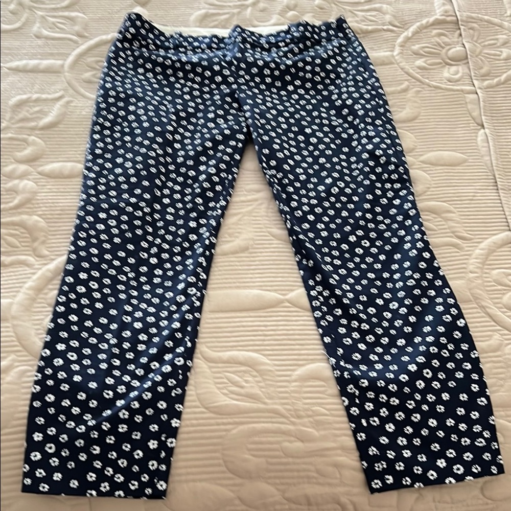 J. Crew Factory Navy and White Floral Skinny Pants